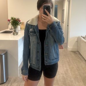 Faux fur distressed denim jacket